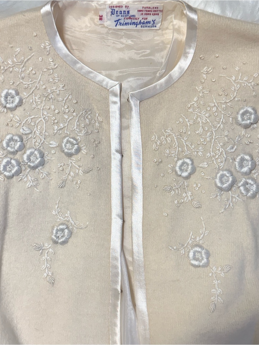 Trimmings By Bermuda Women's Cream Embroidered Cardigan Sweater - Picture 2 of 3